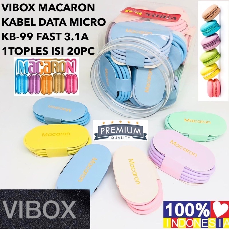 {20pc} Juragan Kabel Data toples Vibox Macaron KB-99 Micro 3.1A Fast Charging 1Meter