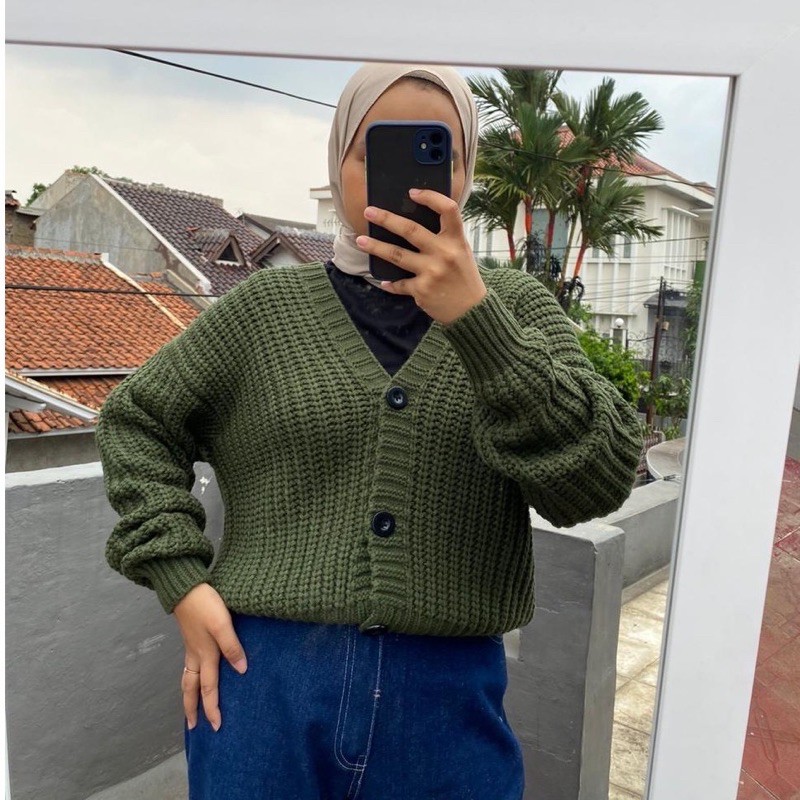 Eireen Cardigan Crop Premium| Nacara Outer Kardigan Wanita 7 GAUGE Special-Army