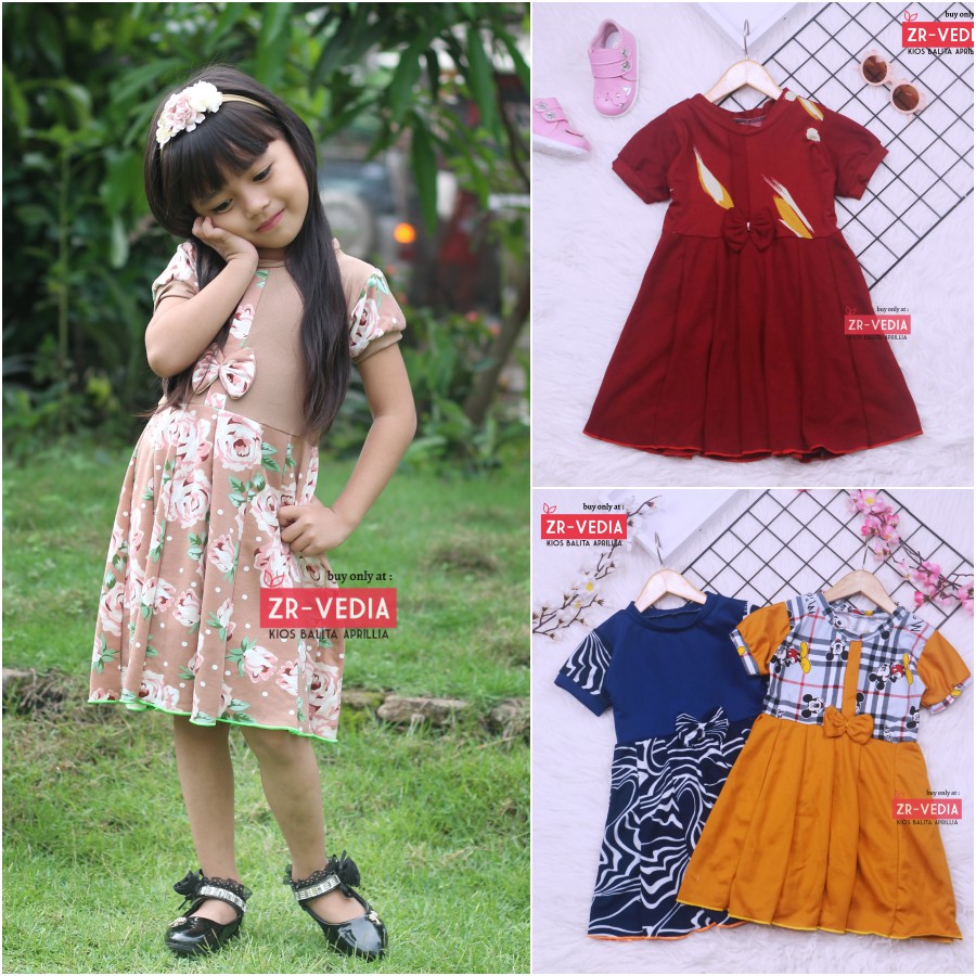 Dress Pita uk Bayi - 6 Tahun / Dres Lengan Murah Baju Anak Perempuan Harian Batik Gaun Pesta