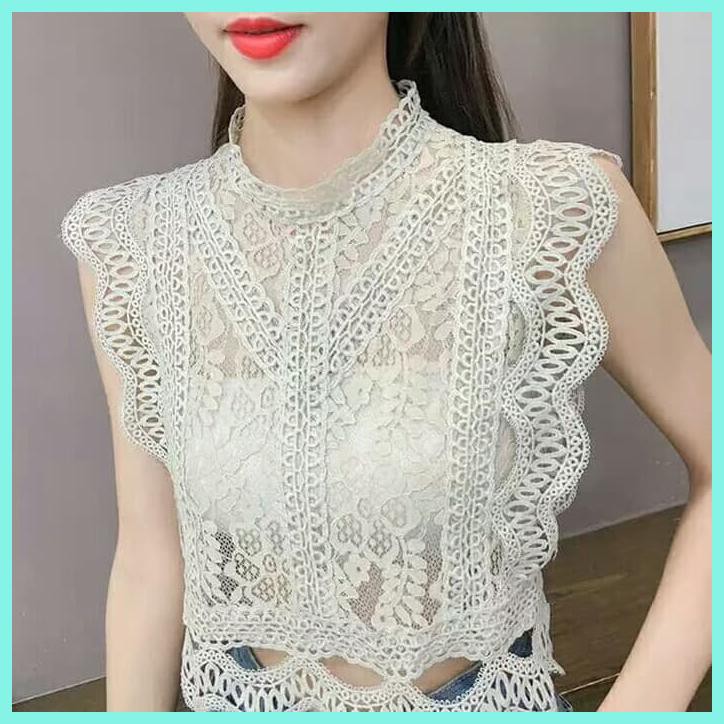 CROP TOP WANITA IMPORT/CROP TOP BRUKAT IMPORT/ATASAN WANITA BRUKAT - PUTIH