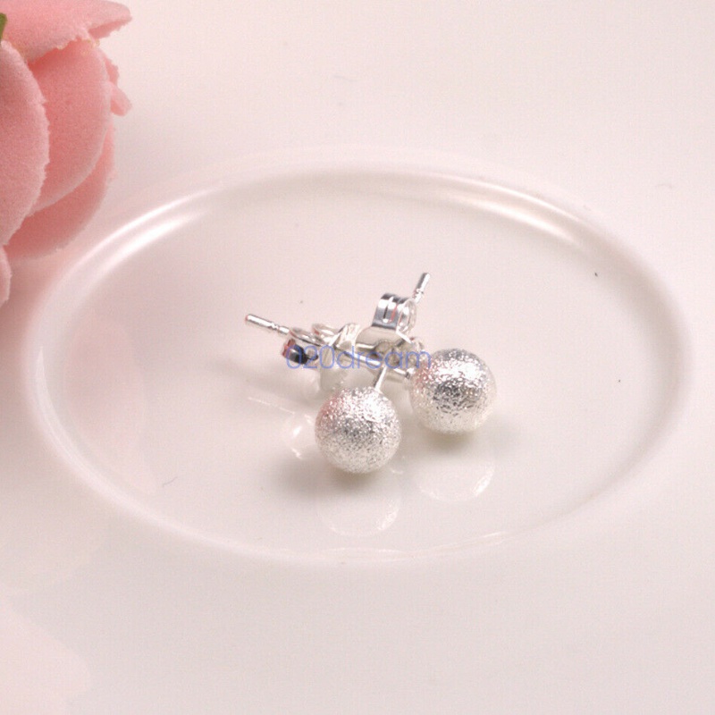 Nyata 925 Sterling Silver Anting-Anting Bola Manik-manik Studs Anting-Anting Wanita Bulat Stud Dicap Wanita Hadiah