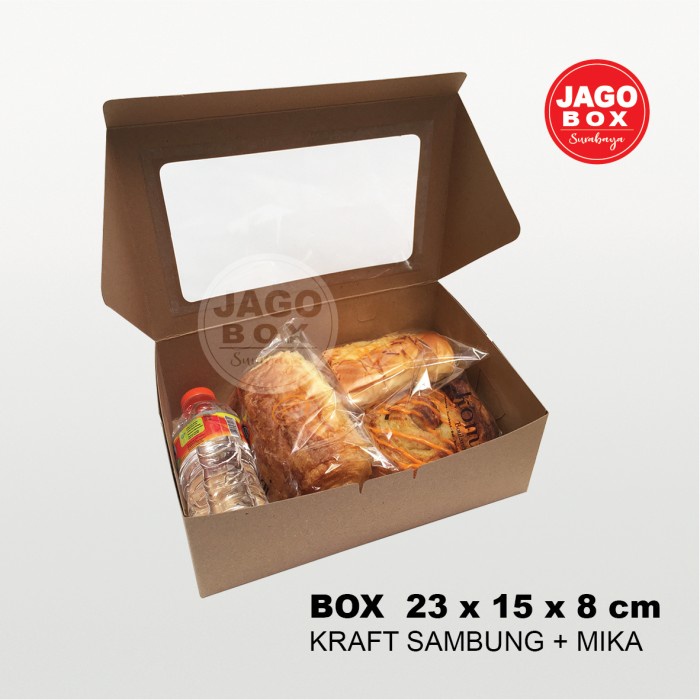 Box Kotak Dos Roti Kue Snack Kraft 23 x 15 x 8 cm Mika Tebal