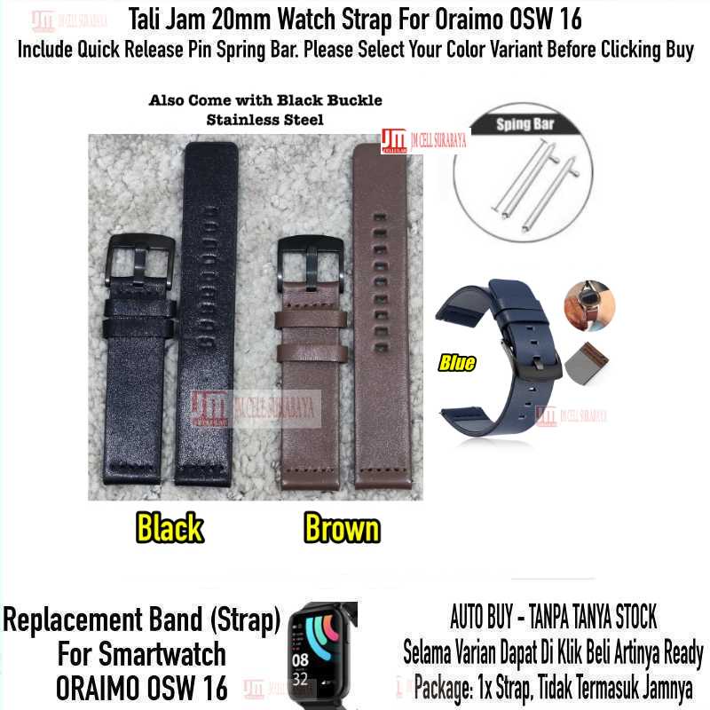 Tali Jam 20mm Watch Strap Oraimo OSW 16 OSW16 - Modern Leather Black Buckle