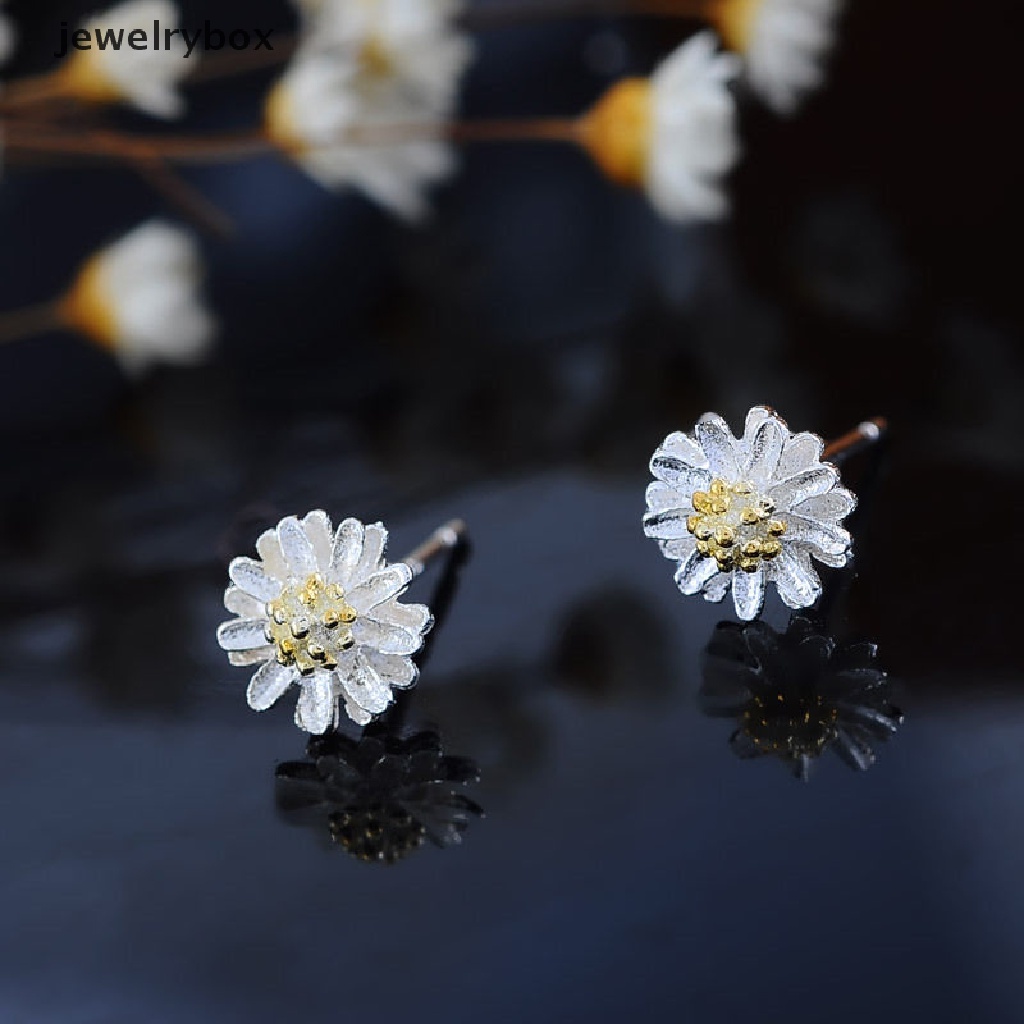 Anting Tusuk Sterling Silver 925 Desain Bunga Aster Chrysanthemum Untuk Wanita