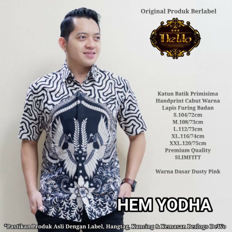 Hem Batik Slimfit Lengan Pendek Warna Putih Batik Slinfit Lapis Furing HEM YODHA