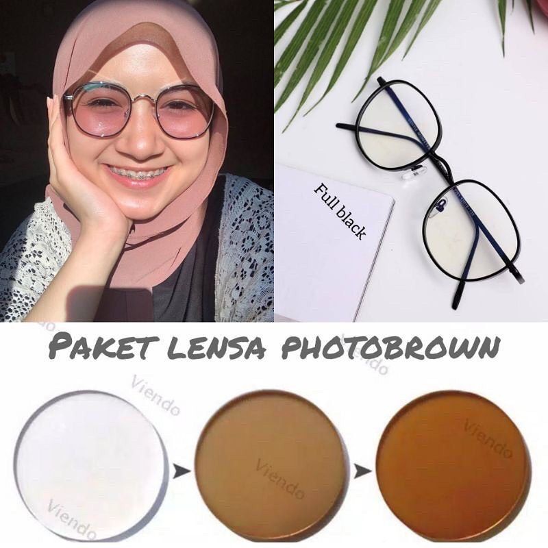 Kacamata Paket Lensa Photocromic Frame Besi Pauline Kacamata Minus Kacamata Bulat besi