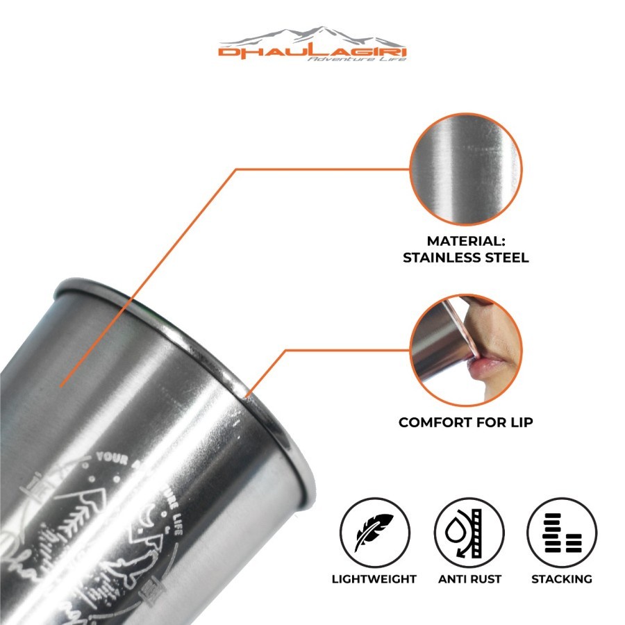 Gelas 4 Mug Set Dhaulagiri Stainless Steel Portable Camping Outdoor