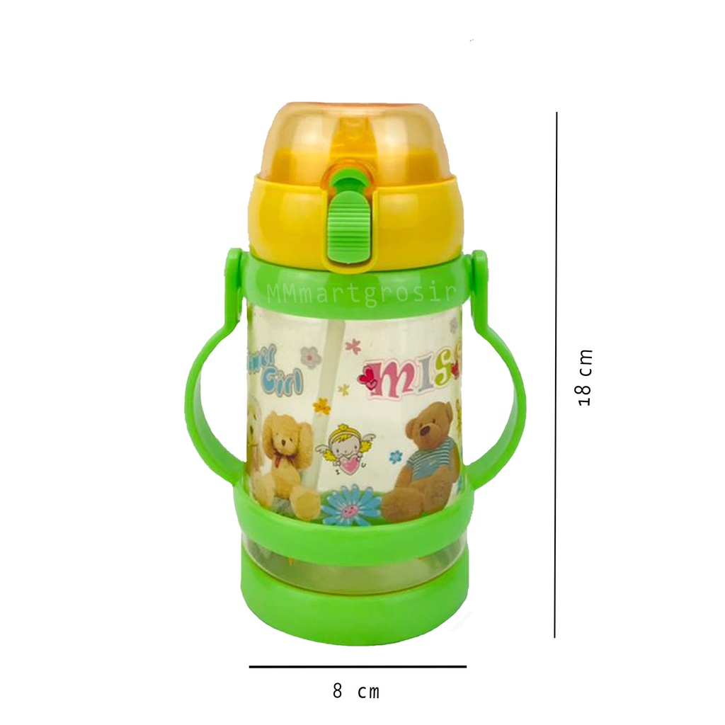 Botol Minum Anak / Botol minum sedotan dan gagang / Botol minum berkarakter/ Hijau / 550ml