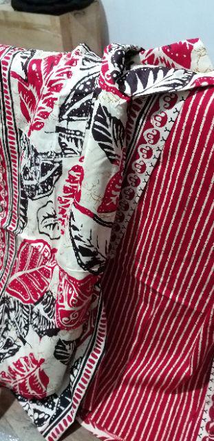 Kemeja 113 Vd# Kemeja Batik Pria Warna Merah Motif Daun Bahan Katun Stretchy