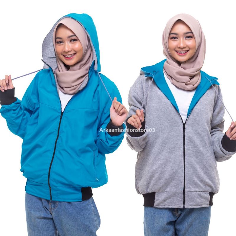 JAKET BOMBER WANITA BOLAK BALIK 2IN1