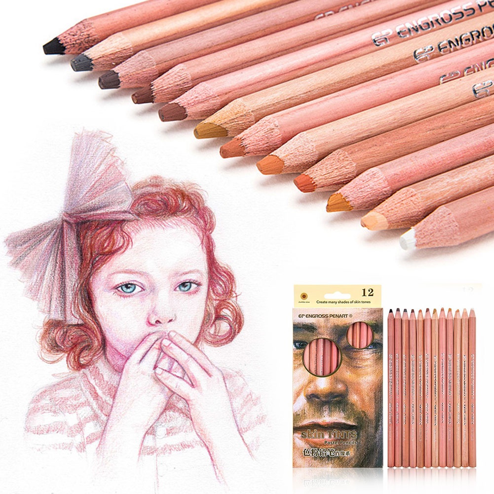 【TK】12pcs/set Skin Tints Pencils Professional Portrait Pencil For Drawing Hand-painted Pastel Pencil School Stationary