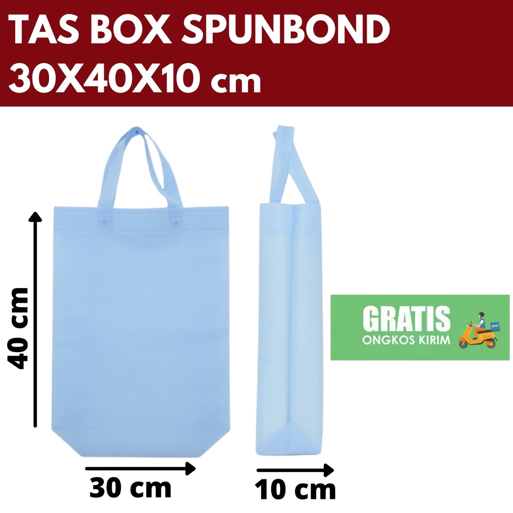 

TAS SPUNBOND BOX 30x40x10cm BIRU / HANDLE TALI GOODIE BAG /Tas Belanja