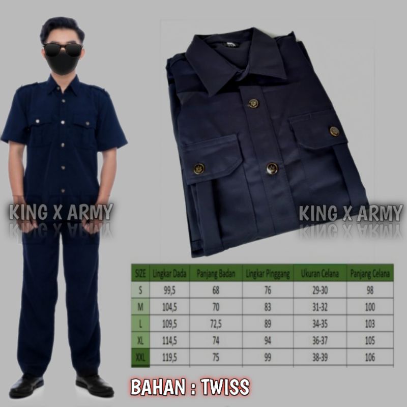 Seragam Safari Baju Safari Setelan Safari Pendek Biru / Seragam Paspampres / Seragam Safari Security