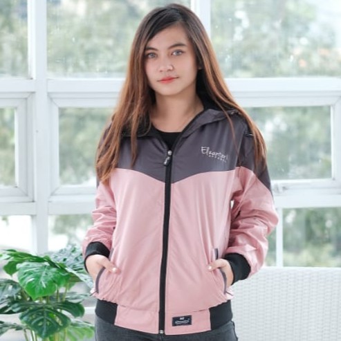 Jaket wanita Parasut / jaket casual-Darkgrey-dustypink