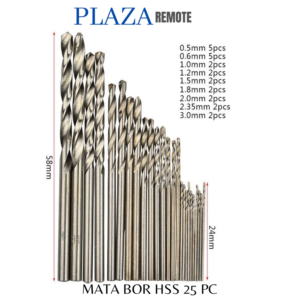 MATA BOR HSS SET 25 PC 0.5 MM - 3 MM PCB PLASTIK KAYU