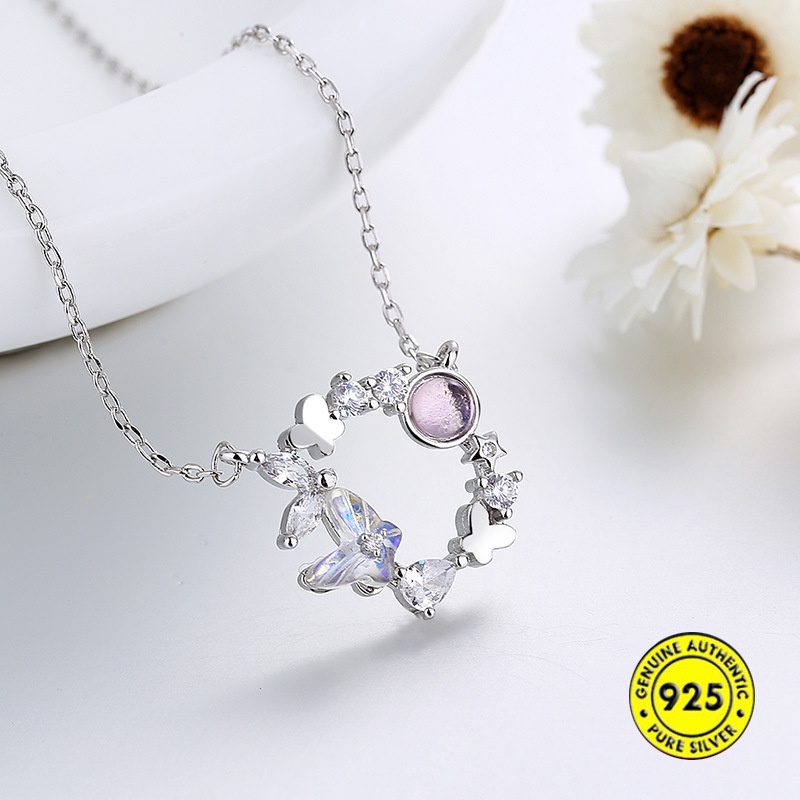 Kalung Rantai Sterling Silver 925 Dengan Liontin Kupu-Kupu Untuk Wanita / Hadiah Ulang Tahun Butterfly