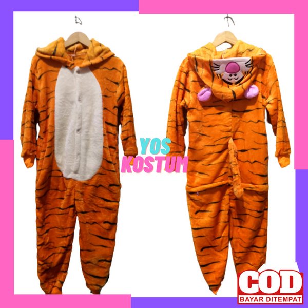 Kostum Dewasa Impor Animal Onesie Cosplay Karakter Binatang Lucu Sapi Tiger Baju Tidur Wanita Laki