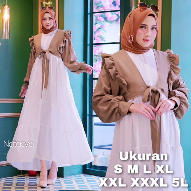 Natasya Dress Set Inner + Outer UKURAN S M L XL XXL XXXL 5L BAJU GAMIS JUMBO BIG SIZE