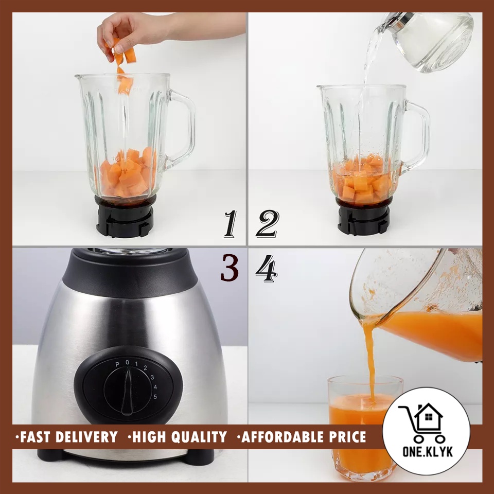 Blender Juicer Gelas Kaca Premium 2 in 1 | Blender Stainless Gelas Kaca Blender Juicer Hitam