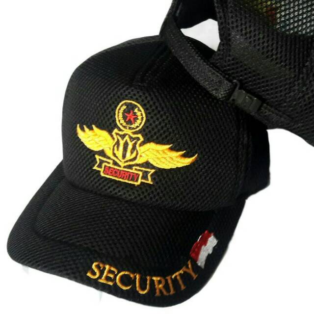 TOPI SECURITY WINGS STAR / TOPI SATPAM / TOPI JALA DOUBEL MES HITAM BORDIR NAMA