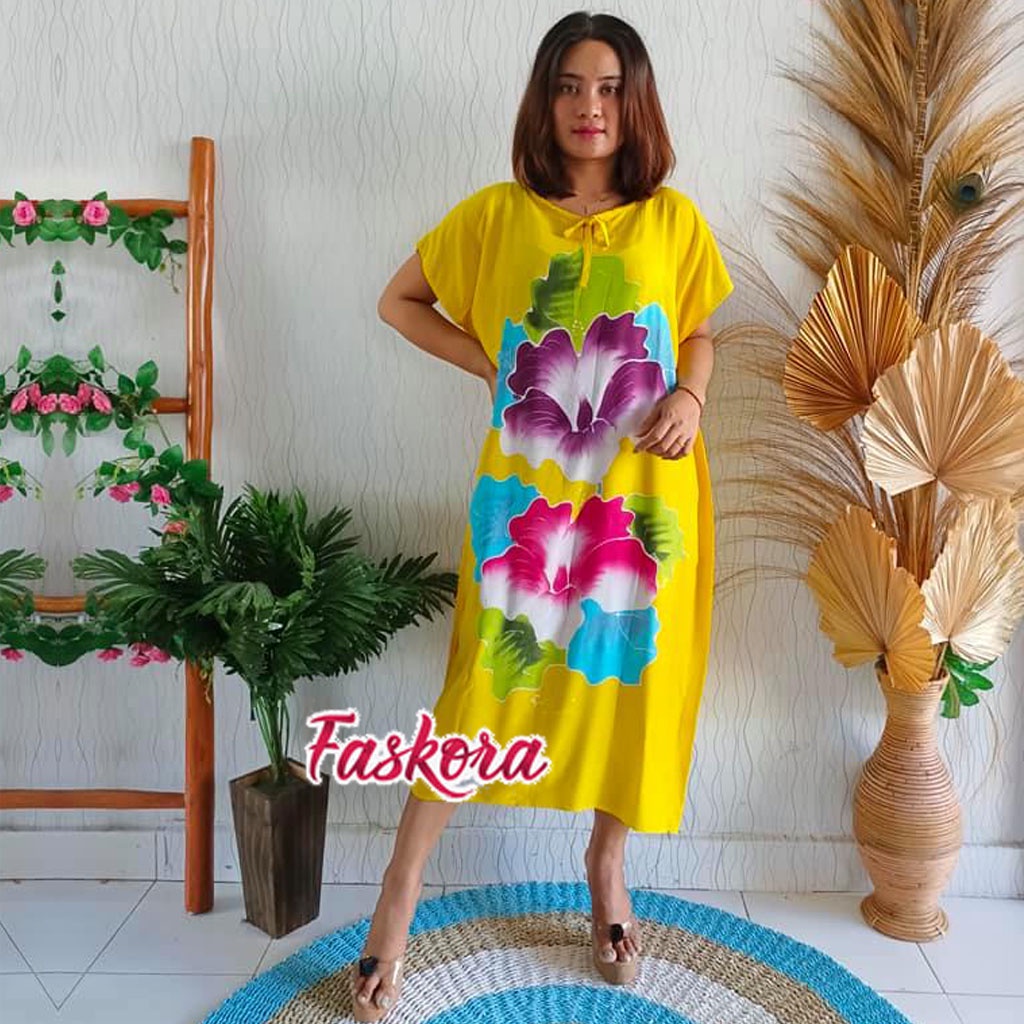 Daster Jumbo ld 140 Big Size Baju Tidur Wanita Dewasa Daster Bali Panjang Polos Lukis Bunga