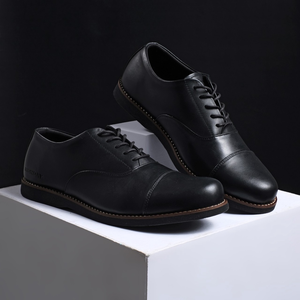 Oxford Black | 38-46 | Sepatu Pantofel Hitam Kulit Asli Pria Casual Kerja Cowok Kantor Original Laki | FORIND x Story of Monday Mndy