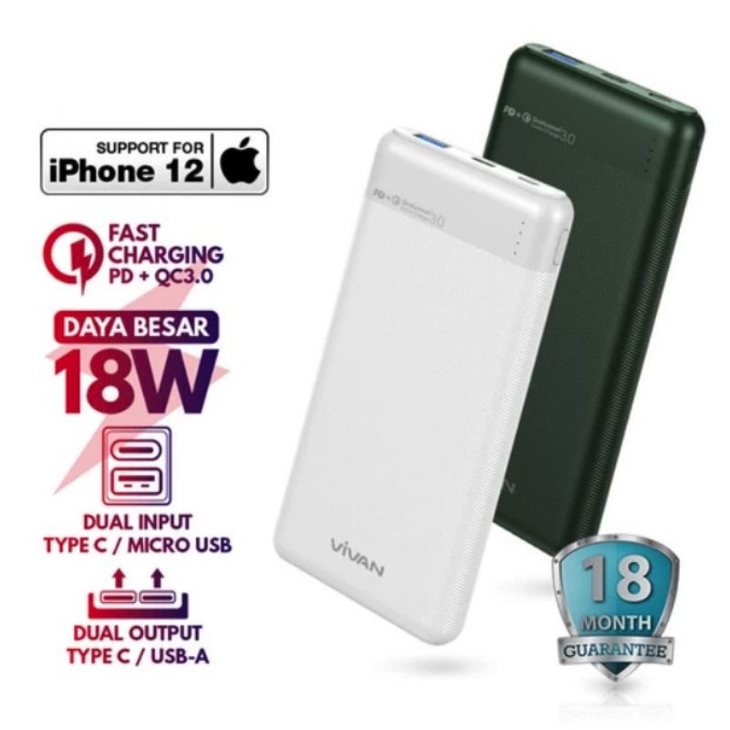 POWERBANK FAST CHARGING VIVAN M10 10.000mAh QC 3.0