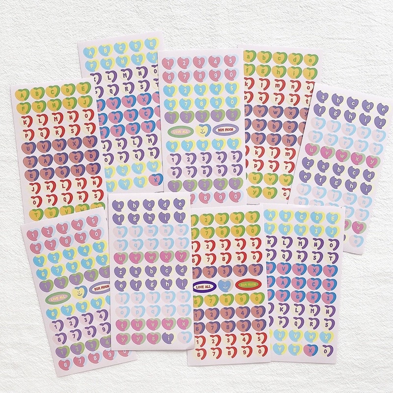 

stiker huruf angka bentuk love/stiker deco photocard/stiker dekorasi journal scrapbook/stiker alfabet/stiker alphabet/stiker abjad
