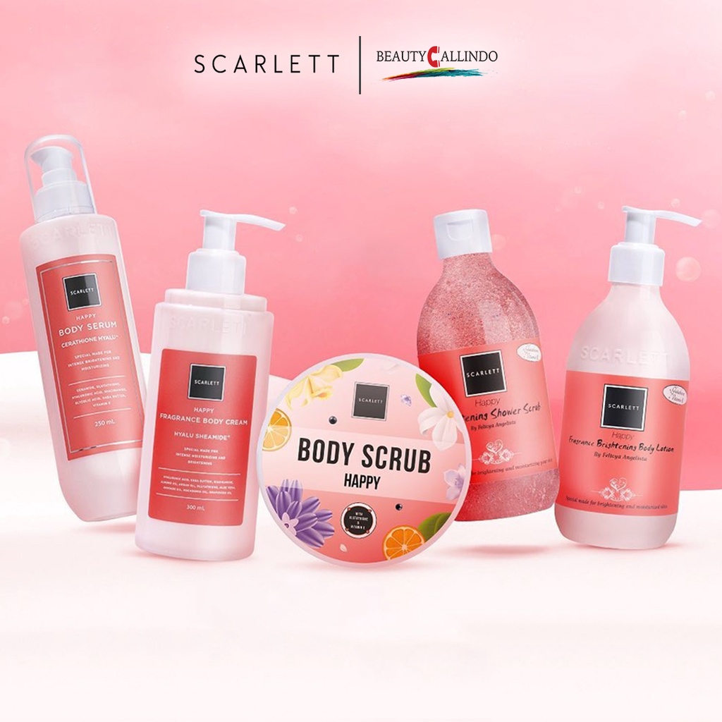 Scarlett Whitening Happy Series Body Scrub - Lotion - Serum