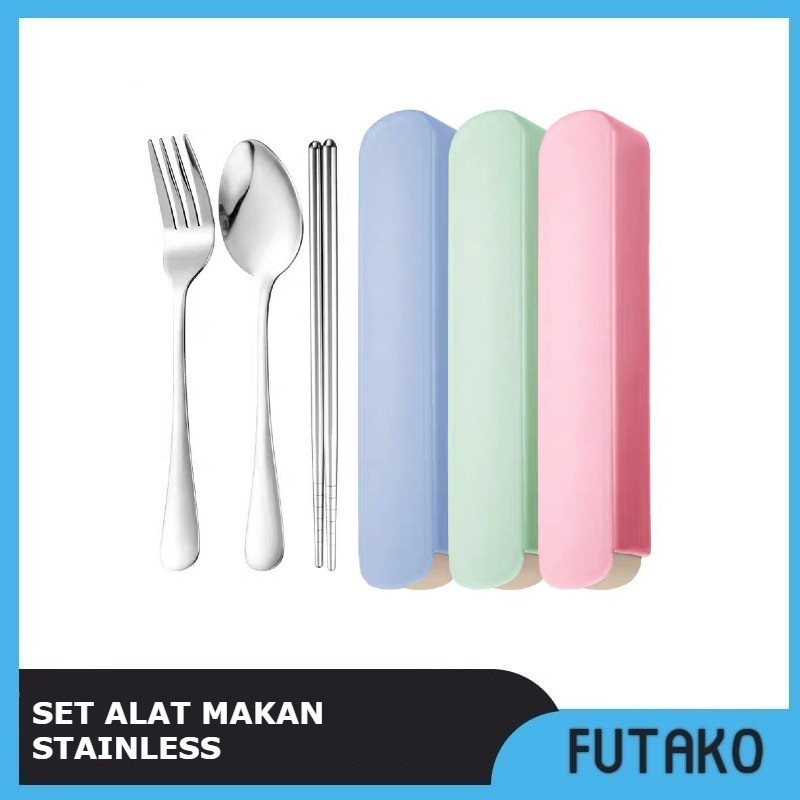 FUTAKO Sendok Garpu Sumpit Stainless Set + Kotak