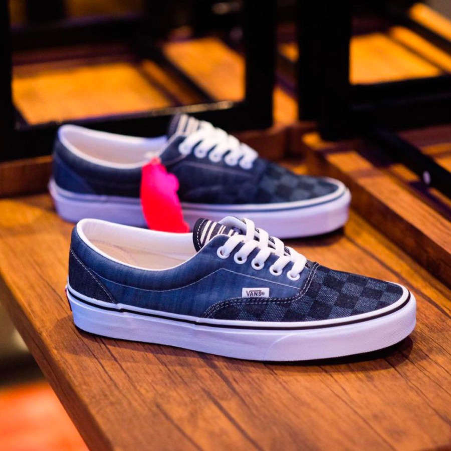 Vans Era Denim Mix Checkerboard Multi True Blue - Biru Muda, 40
