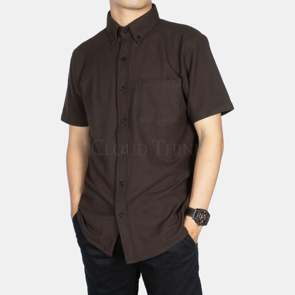 Kemeja Pria Lengan Pendek Hijau Cokelat | Brown Original Cotton Pique Best Quality