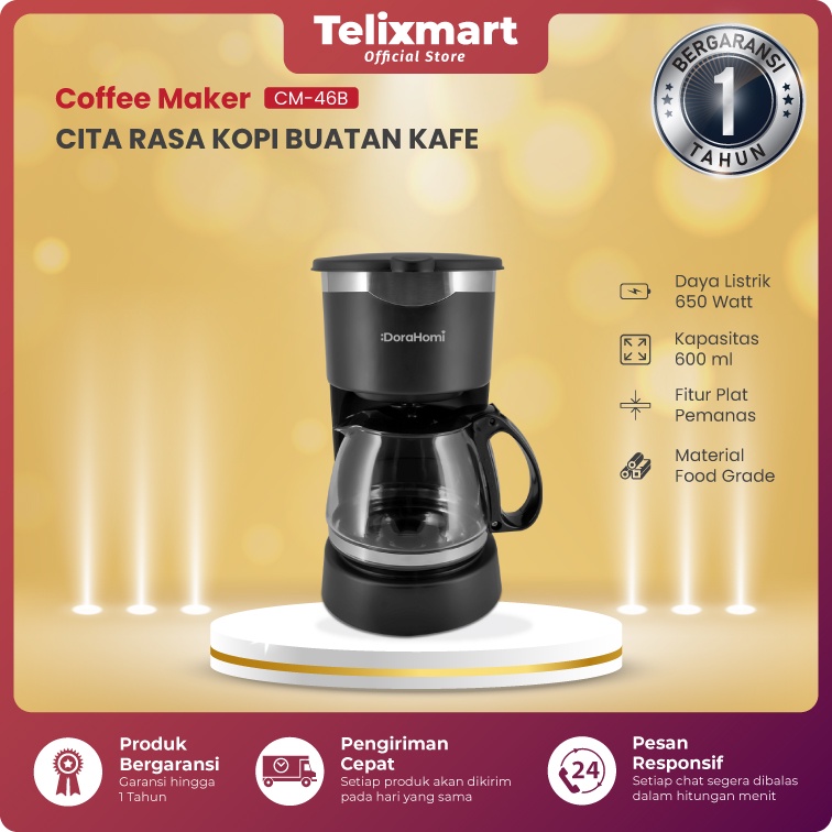 coffee maker dorahomi mesin alat  pembuat kopi listrik cepat cm46b 600ml