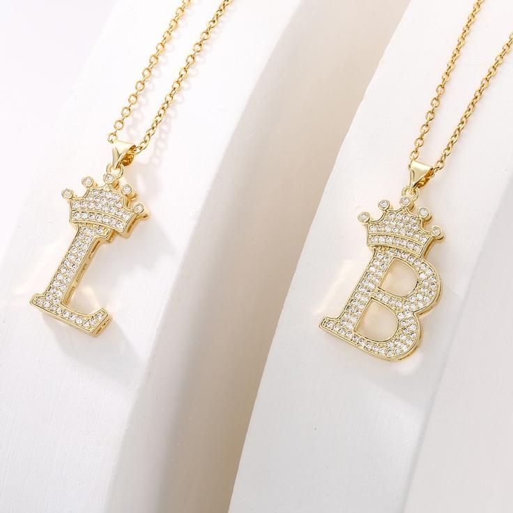 IdH2t7S-- Kalung Titanium Wanita 26 Huruf Bentuk Mahkota Kalung Liontin Huruf Aksesoris Fashion Hadi