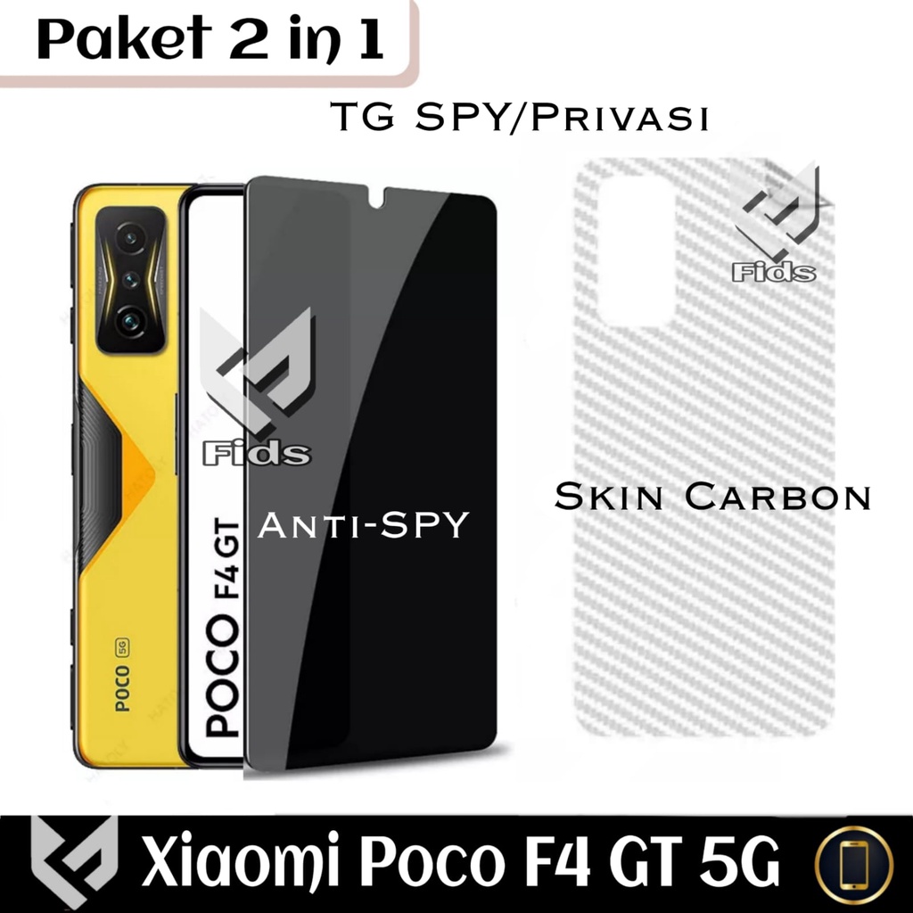 (PROMO PAKET 2IN1)  XIAOMI POCO F4 GT 5G Anti Gores Layar Free Skin Carbon Pleindung Body Belakang Handphone