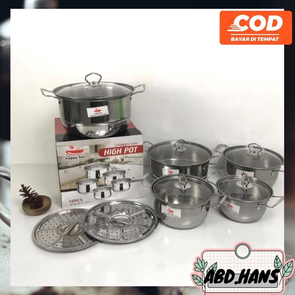 (ABD) Peralatan Rumah Tangga Panci Set High Pot Steamer 12 Pcs Happy Fun / peralatan perlengkapan da