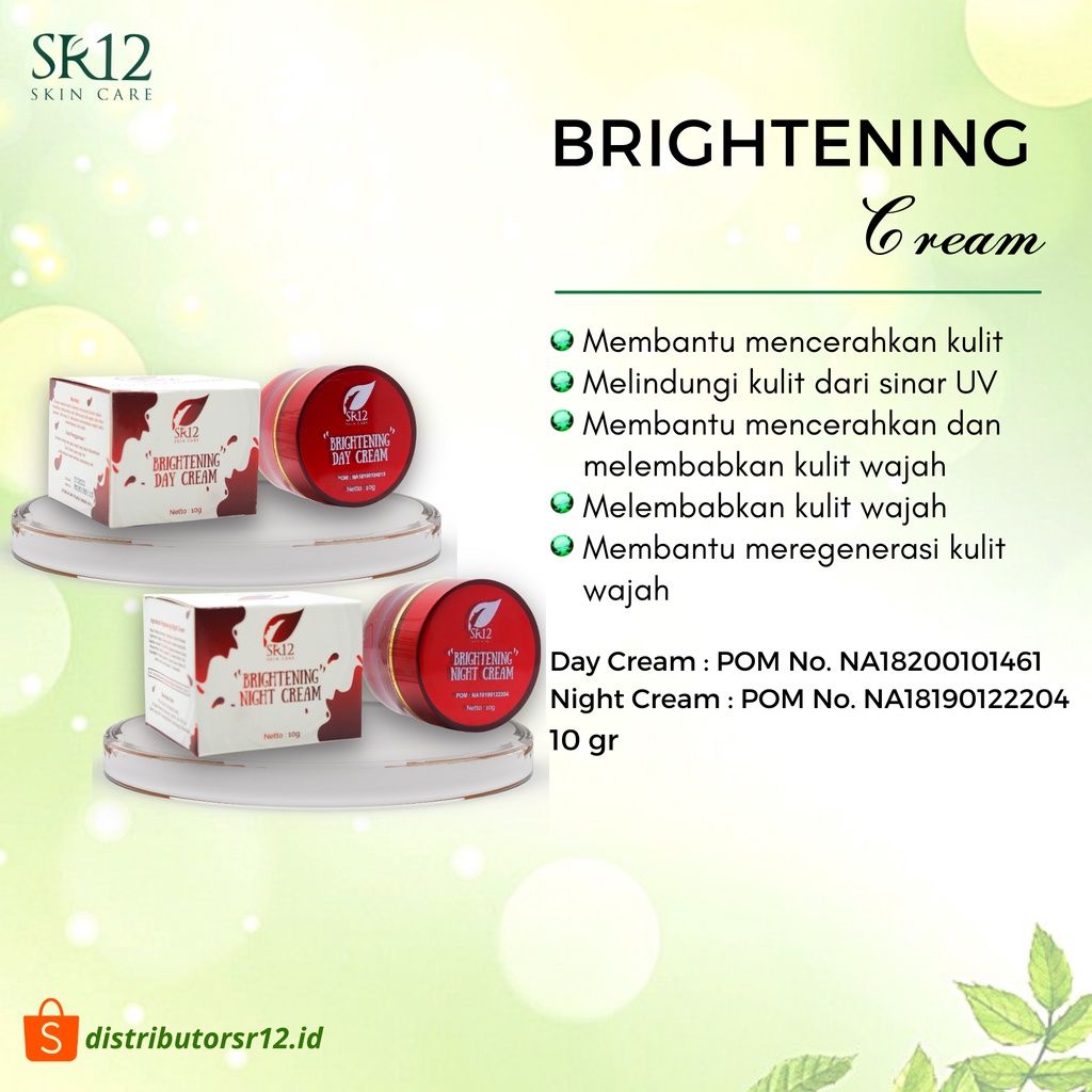 Brightening Cream SR12 Day &amp; Night Cream Pencerah Wajah dan Pelindung dari Sinar UV BPOM