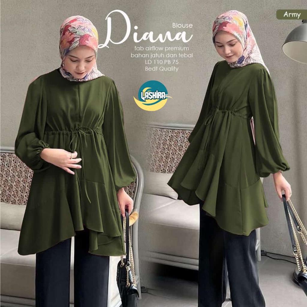 diana shirt blouse pakaian atasan baju kemeja tunik bluse blus casual polos adem jumbo ld 110 xxl bi
