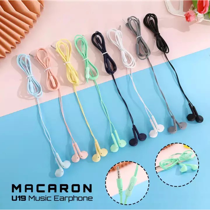 HEADSET MACARON U19 SUPER BASS - HANSFREE JACK 3.5mm FULL COLOR - WARNA WARNI LUCU BASS KOREA STYLE