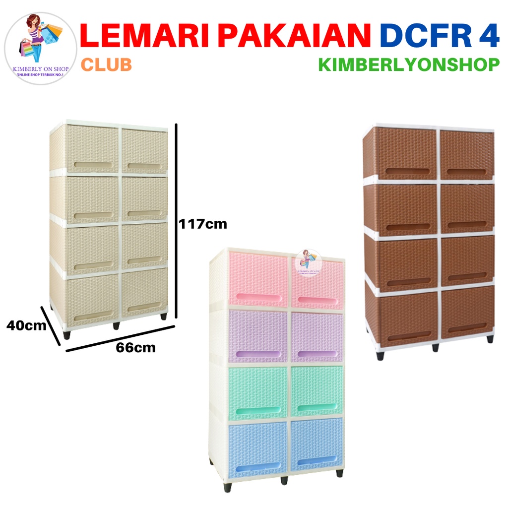 Lemari Pakaian Plastik Laci Clip Flip Double Susun 4 DCFR 4 Club