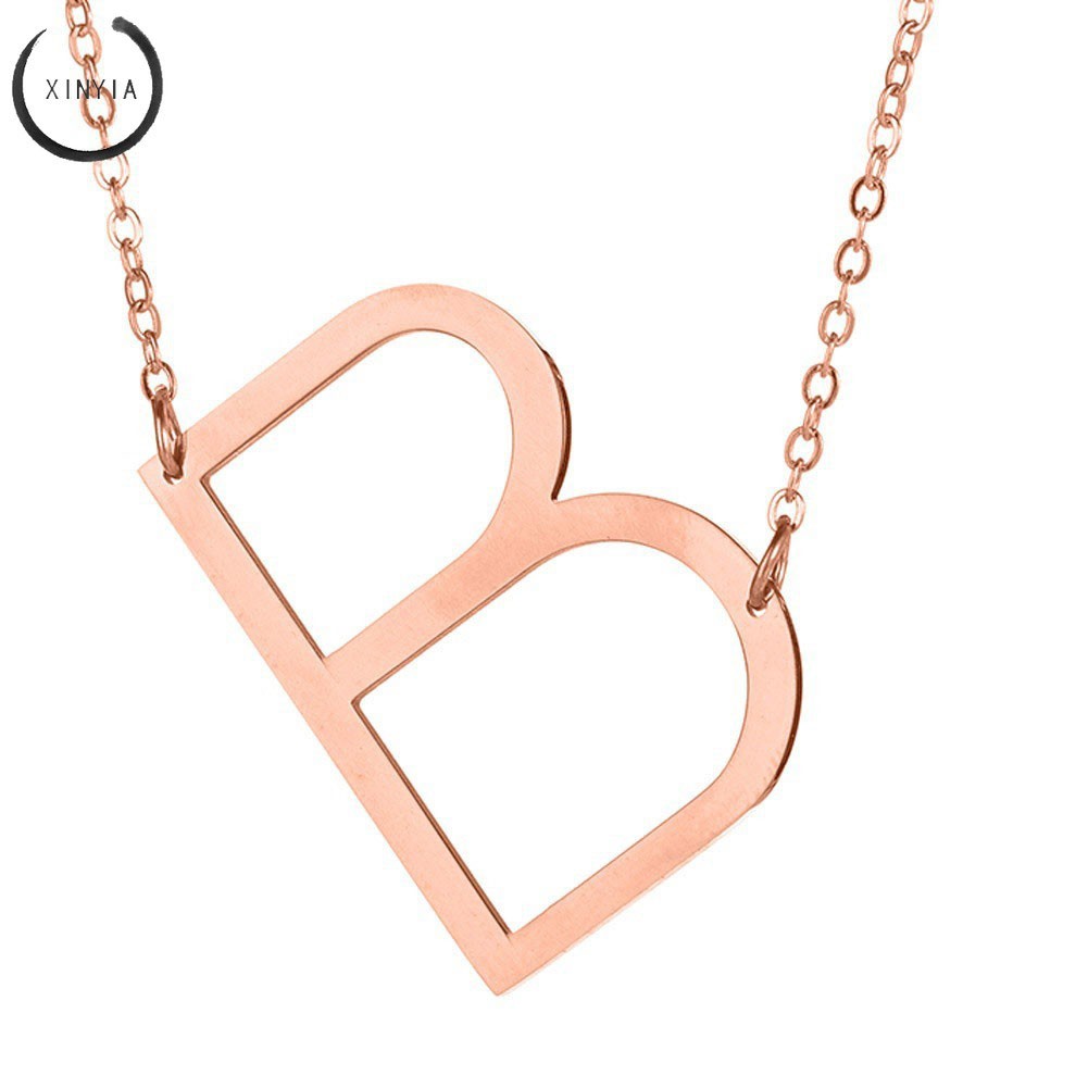 Kalung Rantai Liontin 26 Huruf Bahan Stainless Steel Warna Rose Gold untuk Wanita