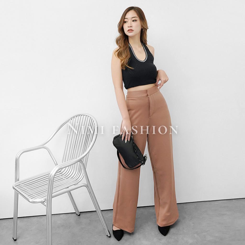 NIMI - Celana Kulot Highwaist Wanita Celana Cullote Scuba Panjang Wide Leg