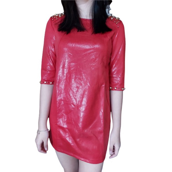 Dress leather wanita import