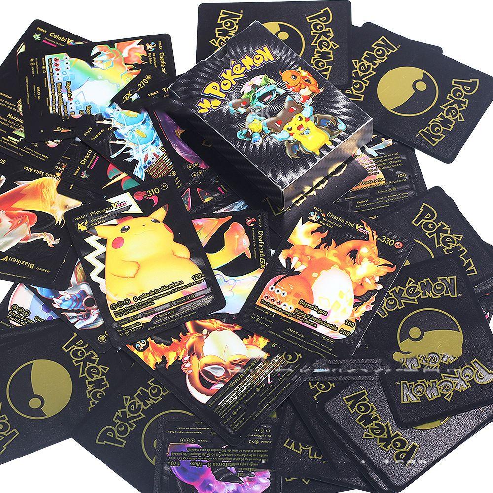 Lanfy Pokemon Golden Cards Mainan Anak Foil Emas Card Aksesoris PIKACHU Charizard Metal GX Card Pet Sprite Card