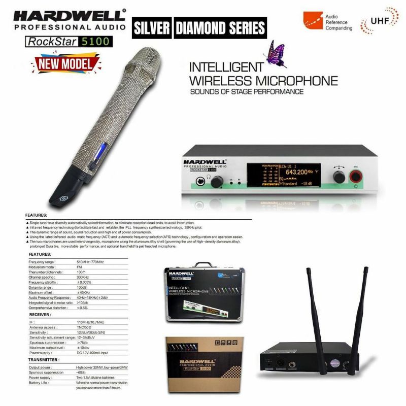 Mic wireless Hardwell ROCKSTAR 5100 DIAMOND (ORIGINAL) Single Mic SPECIAL GOLD EDITION MIC TERMAHAL 