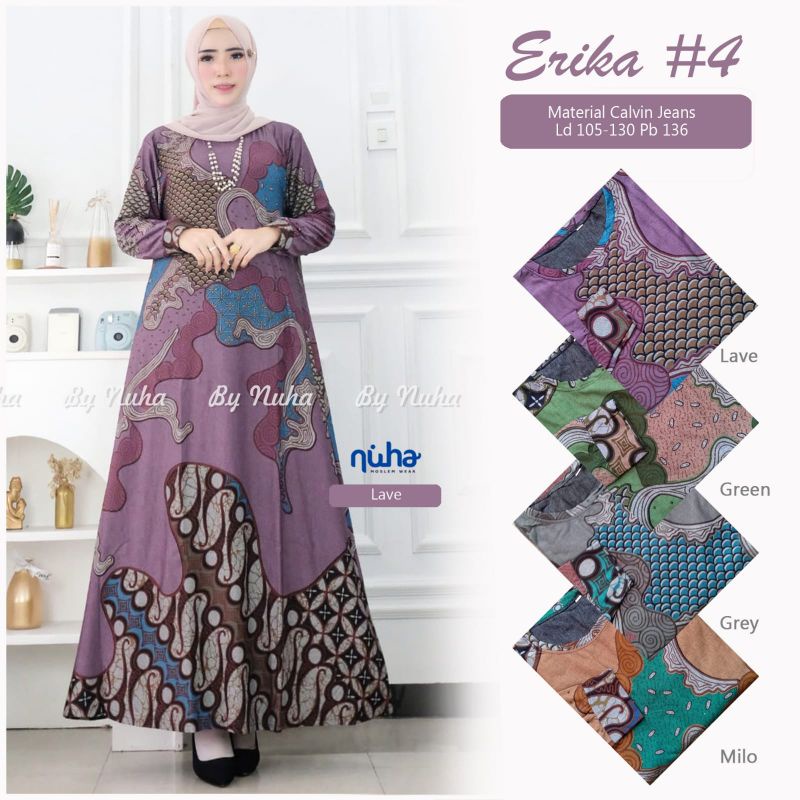 Gamis batik calvin jeans jumbo erika 4 dress LD 105 Bahan calvin jeans super melar