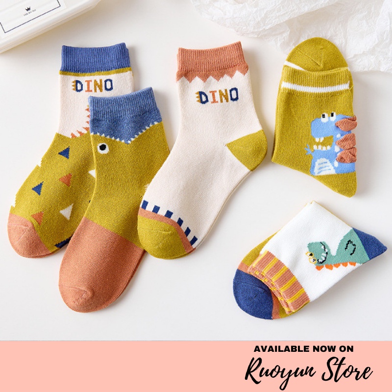 RYX - Dino Charm Kaos Kaki 5 Pasang Anak Laki-Laki Fashion Casual - Ori Import