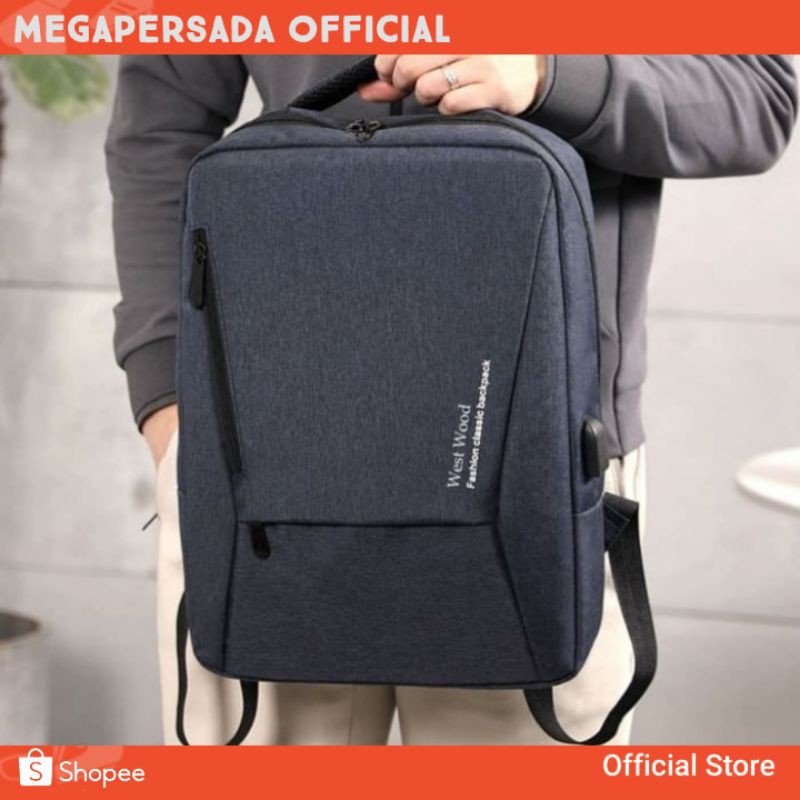Tas Ransel Laptop Pria Kantor Backpack Punggung Original Branded Port Usb Import