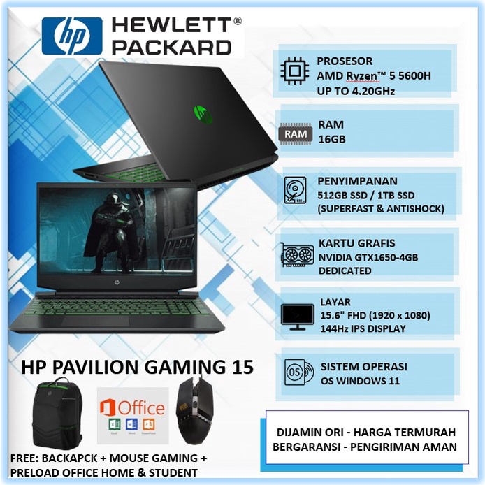 Jual Laptop Hp Pavilion Gaming 15 Ec2047ax Amdryzen 5 5600h 16gb 512gb Nvidia Gtx1650 4gb 156 3542