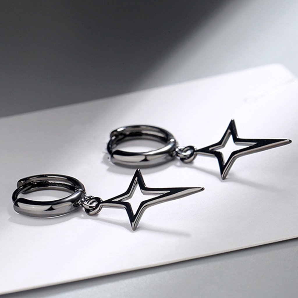 Hu Hu Hu Hu Hu Alat Bantu Pasang Kacamata♡ 1 Pasang Anting Bentuk Bintang Warna Solid Gaya Hip-hop Untuk Wanita